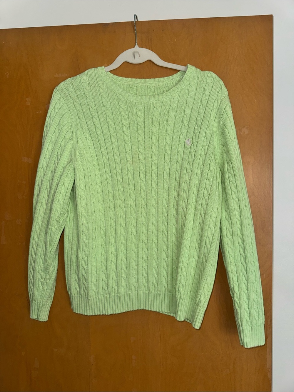 Ralph Lauren Light Green Cable-Knit Crewneck Sweater